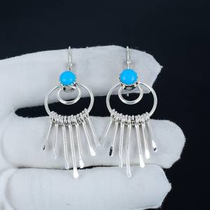 Boucles d'oreilles en argent sterling 925 avec pierre précieuse turquoise endormie, bijoux fantaisie, cadeau de fiançailles pour femmes - Product Image 5