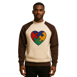 Autismo conciencia corazón rompecabezas Chenille bordado Neutral cuello redondo mangas raglán pulóver sudadera Unisex algodón polar - Product Image 1