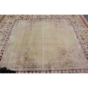Turkish 9.2x9.6 ft Rug, Vintage Rug, <b>Red</b> Solid <b>Wool</b> Rug - Product Image 4