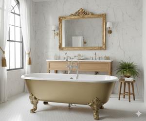 Bañera Ovalada Independiente de Latón Hecha a Mano, Bañera de Lujo para Baño, Fabricante de Marca Privada, Diseño Elegante, Acabado Mate/Blanco - Product Image 2