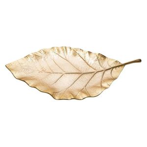 Metallic Golden Finished Eco-Friendly Lightweight Aluminum Luxury <b>Leaf</b> Design Modern Fruit Bowl Tabletop Home Hotel Decorative - Product Image 1