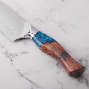 Couteau Santoku de cuisine de chef, super rapport qualité-prix, 7 pouces, VG-10, acier Damas, manche en bois stabilisé et résine - Product Image 6