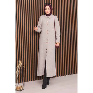 Cárdigan Largo con Botones Dorados, Estilo Casual, Técnica Jacquard, Invierno, Cachemira, Verano, Lana, Hijab, Tejido con Estampado - Product Image 1