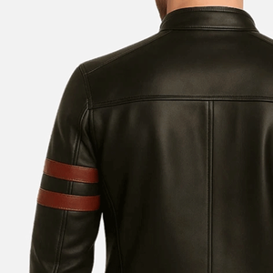 Chaqueta de cuero de motorista de piel de cordero auténtica a la moda negra para hombre, chaqueta Clásica de Invierno para motocicleta con cuello levantado - Product Image 5