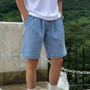 Shorts en jean pour homme taille mi-haute, haute qualité, 100% coton, couleur unie, lavage clair/foncé, écologique, style décontracté ample, style estival - Product Image 1