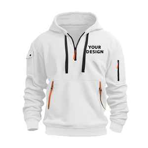 Sweat-shirt brodé européen pour hommes avec fermeture éclair et poche sur le bras Pull à capuche solide Veste d'hiver coupe ample avec logo personnalisé - Product Image 1