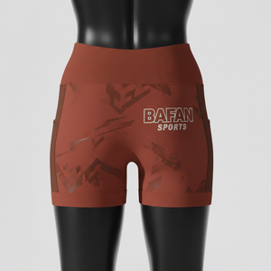 Shorts de mujer de algodón premium con elastano, color granate, con pedrería dorada y logotipo personalizado por transferencia térmica. - Product Image 2