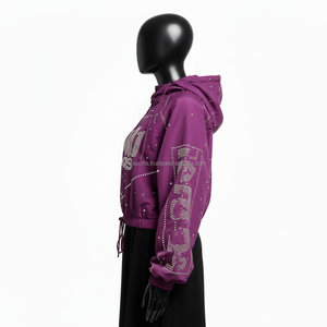<b>Women</b> High Quality Polyester <b>Windbreaker</b> <b>Jacket</b> Soft Purple Color Custom Logo With Crystal Rhinestone Design <b>Jacket</b> For <b>Women</b> - Product Image 6