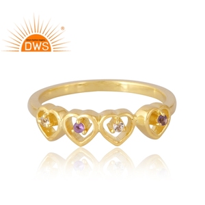 Última venta plata esterlina 925 18K chapado en oro amatista natural y topacio blanco anillo de piedras preciosas Demi joyería fina para regalo de mujer - Product Image 3