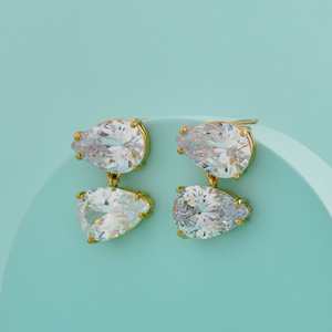 Boucles d'oreilles pendantes tendance pour femmes en alliage de zinc, forme goutte d'eau, diamants taillés en poire, pour occasions de fête, produit 192808 - Product Image 1