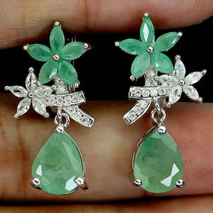 AAA+ Quality 925 Sterling <b>Silver</b> Earrings Pear Emerald 9x7mm Natural Gemstone Jewelry Cus-Jew94 - Product Image 3