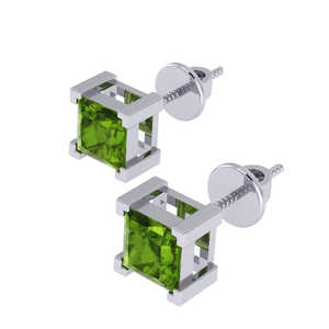 Pendientes de botón de plata de ley chapados en oro blanco con peridoto redondo de 6.6mm, piedra de nacimiento de agosto, joyería fina - Product Image 3