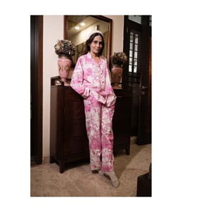 <b>Indian</b> 100% pure cotton pyjamas, Womens cotton pj's, Soft cotton pajama Set <b>trousers</b> shirts, Unique printed pyjama set, - Product Image 1