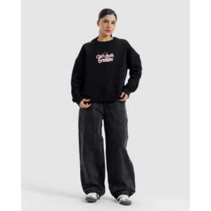 Sweat-shirt en soie de haute qualité pour femme, coupe oversize, respirant, avec broderie « Can't Rush Greatness » pour l'automne-hiver - Product Image 1