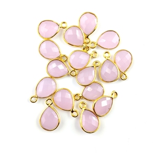 Colgante en forma de pera de GEMA de Calcedonia rosa, amuletos de bisel de piedras preciosas para fabricación de joyas - Product Image 1