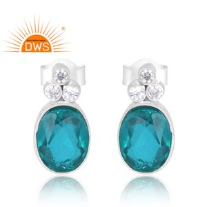 Nueva tendencia Diseño Plata Natural Doublet Santa Maria Aguamarina Cuarzo Cz Piedra preciosa Pendiente Fabricante de joyería personalizada - Product Image 2
