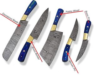 Ensemble de couteaux de cuisine japonais professionnels écologiques en 5 pièces avec lames en acier Damas à 67 couches, manches en bois Pakka pour un usage domestique - Product Image 4