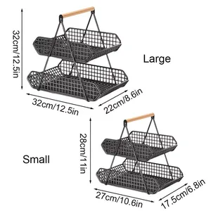 ตะกร้าผลไม้โลหะ2ชั้นชั้นชั้นวางผักชั้นวางบนเคาน์เตอร์ที่จัดห้องครัวที่มีน้ำหนักเบาเป็นมิตรกับสิ่งแวดล้อม - Product Image 3