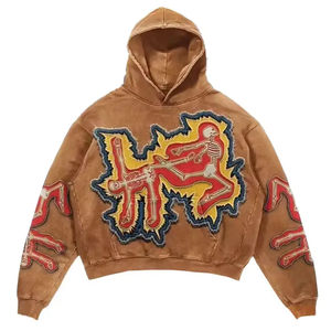 Sudadera con Capucha Personalizada de Nueva Llegada, con Apliques Bordados Desgastados y Lavado Ácido, Corte Holgado y Grueso, 600GSM, para Hombre - Product Image 5