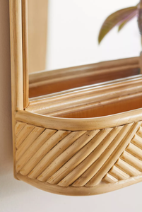 Rattan Wall Mirror With <b>Basket</b> <b>Shelf</b> Rectangular Framed Bohemian Style Decorative Natural Finish For Home Bathroom Office - Product Image 4