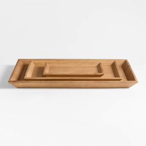 Ensemble de plateaux de service rectangulaires longs en bois naturel de qualité supérieure, fabriqués à la main, avec un design incurvé, pour la décoration de la maison, l'hôtel, le restaurant et les cadeaux - Product Image 1