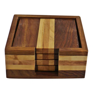 Natural Wood <b>coaster</b> <b>Set</b> <b>with</b> <b>holder</b> new two tone wood Protect Surface and Enhance Your Decor Perfect Outdoor Setting Best Sale - Product Image 4