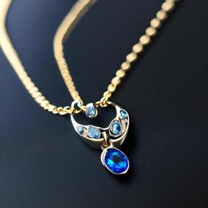 Collar con colgante de cristal azul Topacio plateado de moda más vendido, cadena de cuerda de corte ovalado chapado en rodio de alta calidad para bodas - Product Image 3