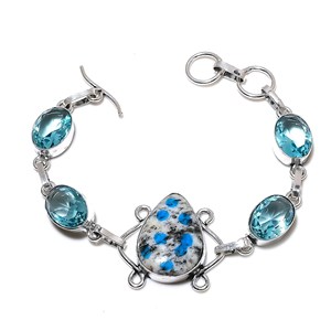 Bracelet de charme vintage en argent sterling avec topaze bleue azurite K2 pour femmes, hommes, unisexe, cadeau de Noël - Product Image 1