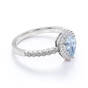 Anillo de Bodas de compromiso de lágrima de Plata de Ley 925 con circonita cúbica aguamarina para mujer joyería de moissanita - Product Image 2