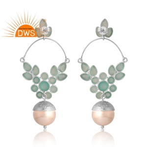 Meilleure vente en argent Sterling naturel Aqua calcédoine et perle pierres précieuses boucle d'oreille bijoux personnalisés pour les femmes cadeau pour elle' - Product Image 2
