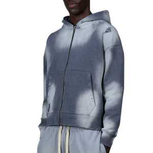 Sweat à capuche zippé pour homme, 100% coton, lourd, délavé au soleil, délavé à l'acide, épaules tombantes, vintage, en gros, logo personnalisé - Product Image 2