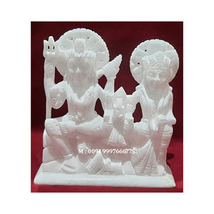 รูปปั้นพระศิวะพาริวาร์ทำมือจากหินอ่อนสีขาว สวยงาม ขัดเงาอย่างดี พร้อมท่าทางนั่ง เหมาะสำหรับบูชาที่บ้านและในวัด - Product Image 1