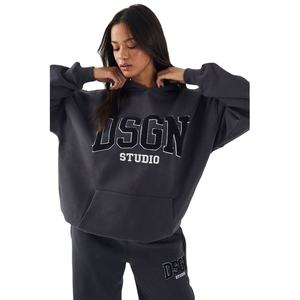 Nueva Llegada: Sudaderas Extra Grandes de Invierno para Mujer, Hombros Caídos, Tejido Grueso 100% Algodón, Manga Larga, Estampado Frontal con Letras - Product Image 1