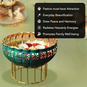 Designer Différentes Tailles Urli Pure Iron Gold Green Color Flower Bowl avec Support en Fer Solide pour Diwali Vente au Prix de Gros - Product Image 5