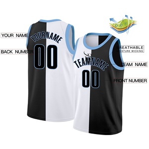 Maillots de basket-ball à la mode noir, blanc et bleu, ensemble de maillots de basket-ball personnalisés, vente en gros, logo vierge pour sublimation - Product Image 4
