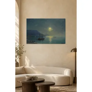 Impression sur toile de Fida Aivazovsky : Voilier dans la baie sous une pleine lune - Product Image 2