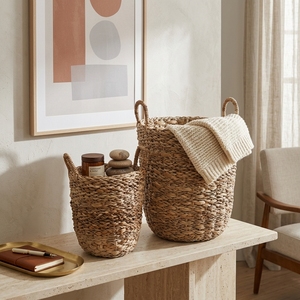 Juego de Cestas de Almacenamiento de Jacinto de Agua Natural y Pasto Marino, Cilindro Alto con Asa en Forma de Arco, Contenedor para Ropa Sucia, Maceta, Decoración Artística para el Hogar - Product Image 4