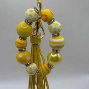 พวงกุญแจทำด้วยมือพร้อมลูกปัดไม้และแหวนสแตนเลสพวงกุญแจหลากสีทำจากลูกปัดไม้และสเตนเลสสตีล - Product Image 1