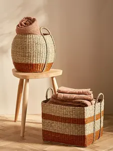 Best Selling Handwoven Natural Seagrass Rectangle <b>Large</b> <b>Storage</b> <b>Basket</b> Folding 6-10L Capacity OEM Designs Customize Bohemian - Product Image 3