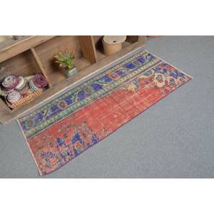 Alfombra de lana turca vintage de 2,3x5,2 pies, rectángulo clásico de área grande con patrón de retazos en azul naranja para dormitorio con respaldo de látex - Product Image 2