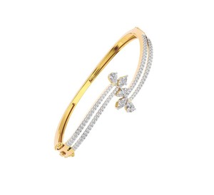 IGI Certified Lab Grown Round / Marquise & Pear Diamond Butterfly Designer <b>Bangle</b> <b>Bracelet</b> in 14K Yellow / White / Rose Gold - Product Image 2