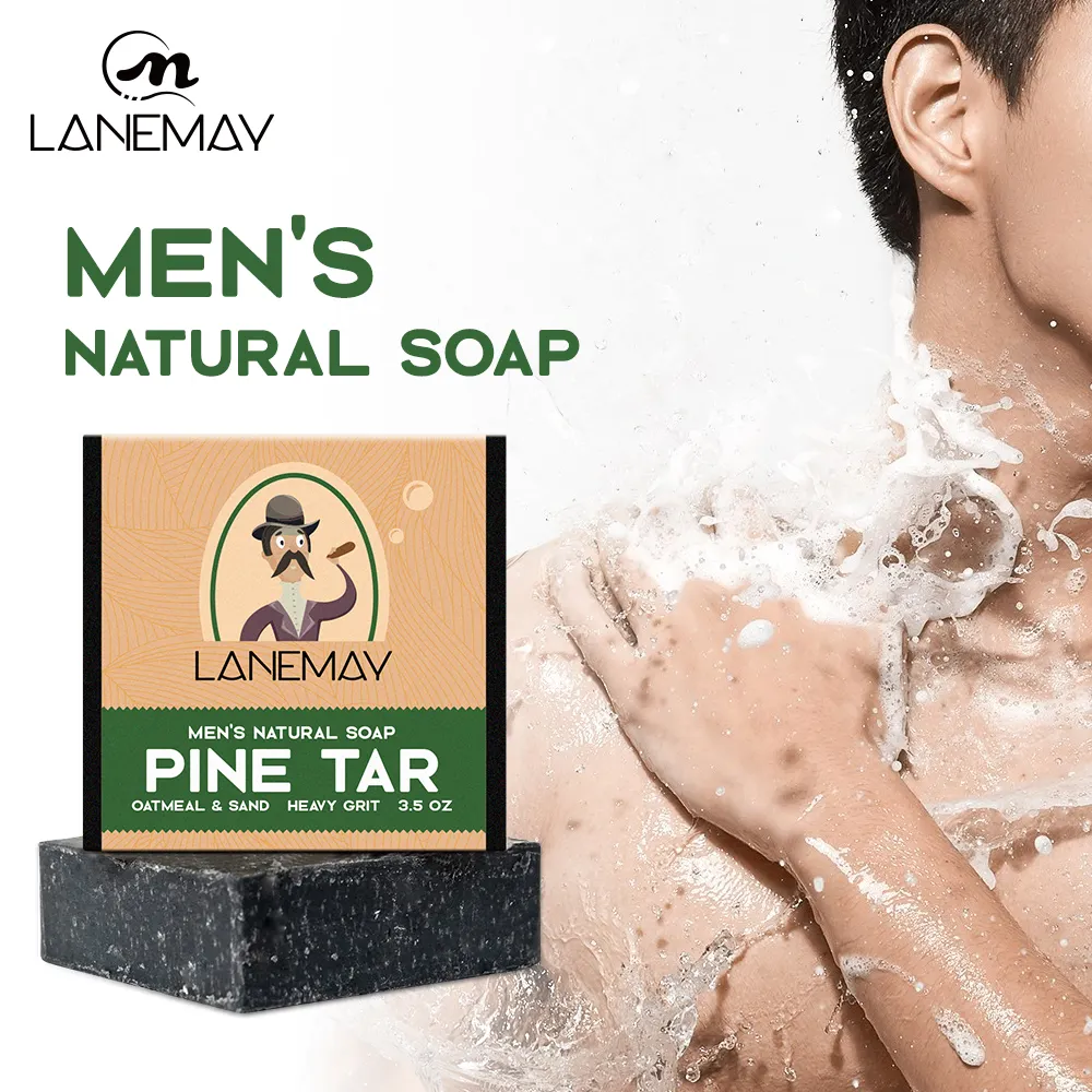 Private Label Organic Pine Tar Natural Black Soap For Men Moisturizing Remove Blackhead Cruelty Free Essential Oils Toilet Soap