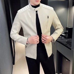 Veste noire et blanche personnalisée en gros avec fermeture à glissière Vestes en cuir pour hommes Matériau de haute qualité Tige pour hommes - Product Image 4