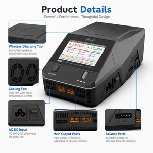 ToolkitRC Q6AC 4 Channel 1200W DC 400W AC 15A Smart Balance LiPo Battery Charger for FPV <b>RC</b> <b>Drone</b> Car - Product Image 4