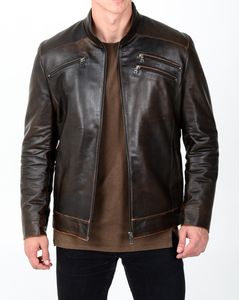 Veste en cuir véritable pour homme de marque en gros, mode d'hiver, sur mesure, vêtements décontractés, col montant, logo sur le devant - Product Image 6