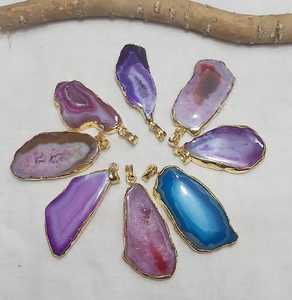 Pendentif Druzy en tranches d'agate plaqué en argent Pendentif en tranches d'agate Druzy AGSP You Chose Tranche d'agate colorée - Product Image 5