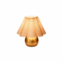 Lampu Tidur LED Kain Ruffle Logam Kuningan 3 Warna Dapat Diredupkan, Bertenaga USB, Bergaya Vintage, untuk Rumah, Hotel, dan Meja Samping Tempat Tidur
