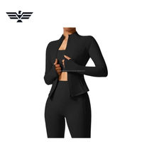 Conjunto Deportivo de 3 Piezas para Mujer, con Logotipo Frontal, Sin Costuras, con Cierre, de Spandex/Nylon, Transpirable, Elástico, Manga Larga, Corte Recortado