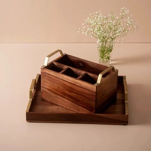 Luxury Kitchen Wooden four-Layer Traditional Detachable Cutlery Holder Utensils Organizer Dispenser <b>Storage</b> Caddy Best Quality - Product Image 4