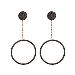 <b>Black</b> Zircon Circle <b>Dangle</b> <b>Earring</b> Turkish 925 Sterling Silver Jewelry Wholesale - Product Image 1